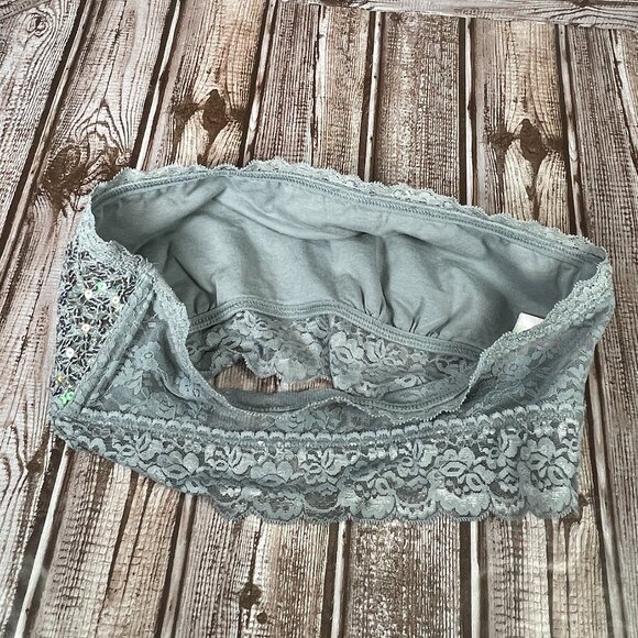 PINK VICTORIA'S SECRET Lace Bandeau Bralette Gray Sequins Lined Women's M EUC - Picture 3 of 6
